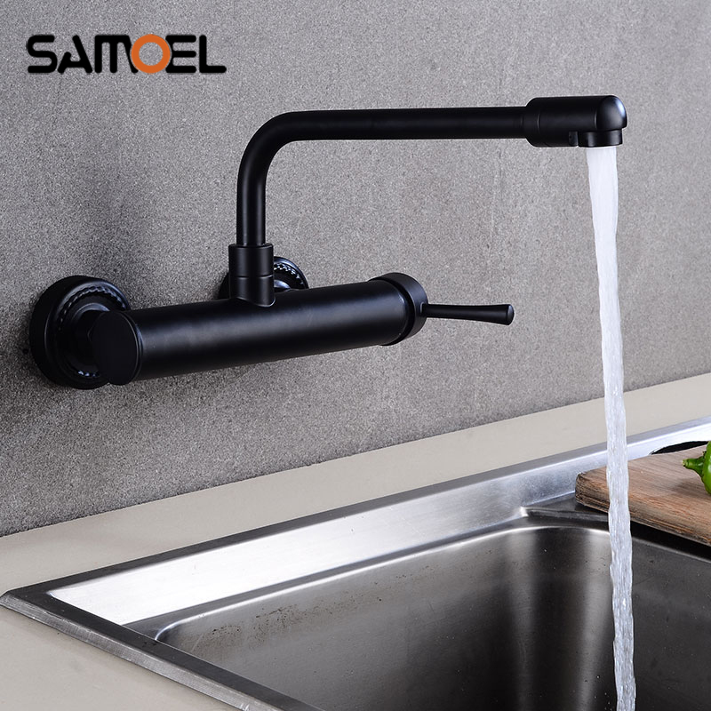 Commercial Kitchen Mixer Tap - 벽걸이형 황동 블랙 주방 믹서, 듀얼