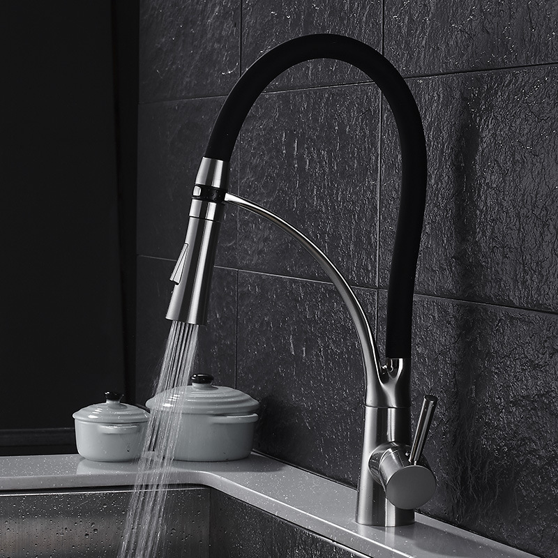 Commercial Kitchen Mixer Tap - 주방 수도꼭지, 솔리드 브래스 블랙, 온수/냉수